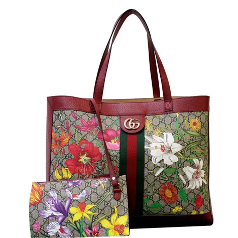 gucci red floral tote|genuine Gucci tote bags.